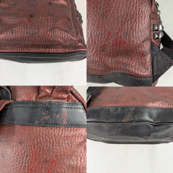 MCM Metallic Visetos Side Stud Stark Leather Backpack Burgundy Made in korea. main image 8